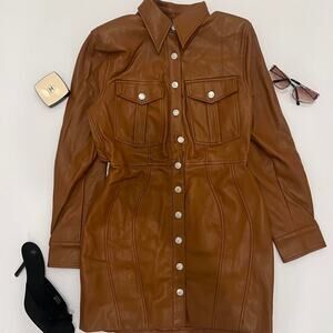 House of CB 'Crystal' Tan Brown Vegan Leather Backless Blazer Midi Dress